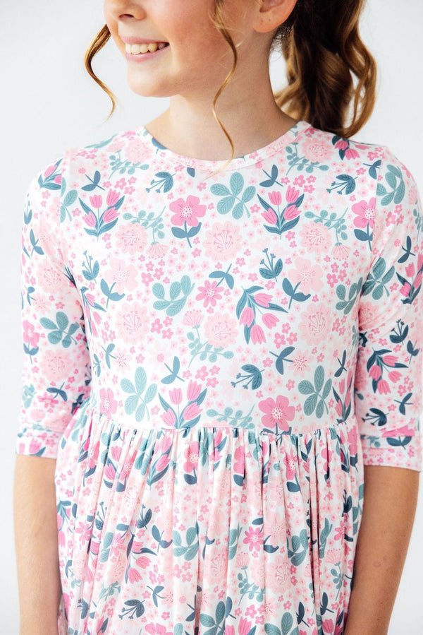 softly-blooming-3-4-sleeve-pocket-twirl-dress Mila & Rose - Sophia's StyleTwirl Pocket Dress 3/4-1